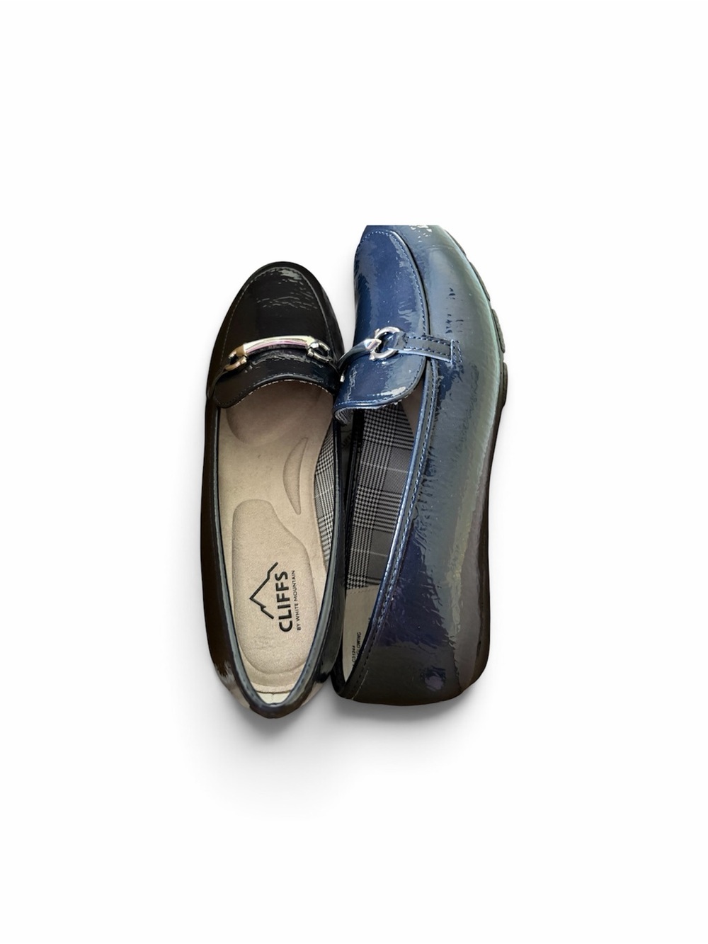 Cliffs by WHITE MOUNTAIN Navy Patent Loafer with Silver Bit